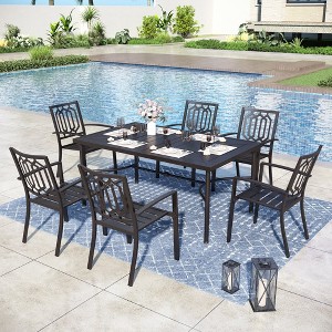 Captiva Designs 7pc Patio Dining Set with Geometric Pattern Rectangle Table & Metal Arm Chairs - 1 of 4
