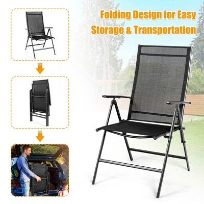Set of 2 Black Adjustable Folding Patio Dining Chairs