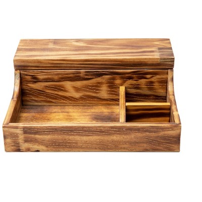Rustic Torched Wood 7-Compartment Valet Tray Organizer