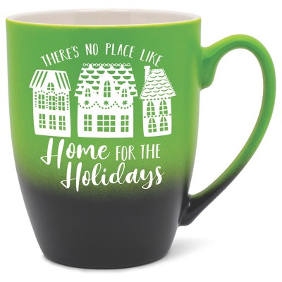 Elanze Designs There's No Place Like Home For the Holidays Two Toned Ombre Matte Green and Black 12 ounce Ceramic Stoneware Coffee Cup Mug