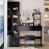 Ridstar 43.3 in. W Round Mirror Vanity Tables with Cushioned Stool & Multi Layer High Capacity Storage-Black - 3 of 4
