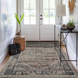 Coolmee Vintage Medallion Runner Rug, Thin Low Pile Retro Carpet with Non-Slip TRP Backing for Hallway, Kitchen, Stain Resistant & Foldable - 1 of 4