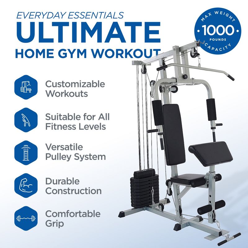 Sporzon! Home Gym Exercise Equipment Bench Workout Station with 330 Pound Resistance, 125 Pound Weight Stack, Detachable Bars, & 4 Roll Leg Developer, 2 of 7