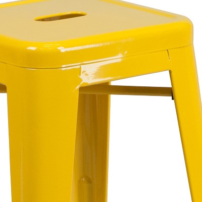 24" Backless Yellow Metal Indoor-Outdoor Counter Stool