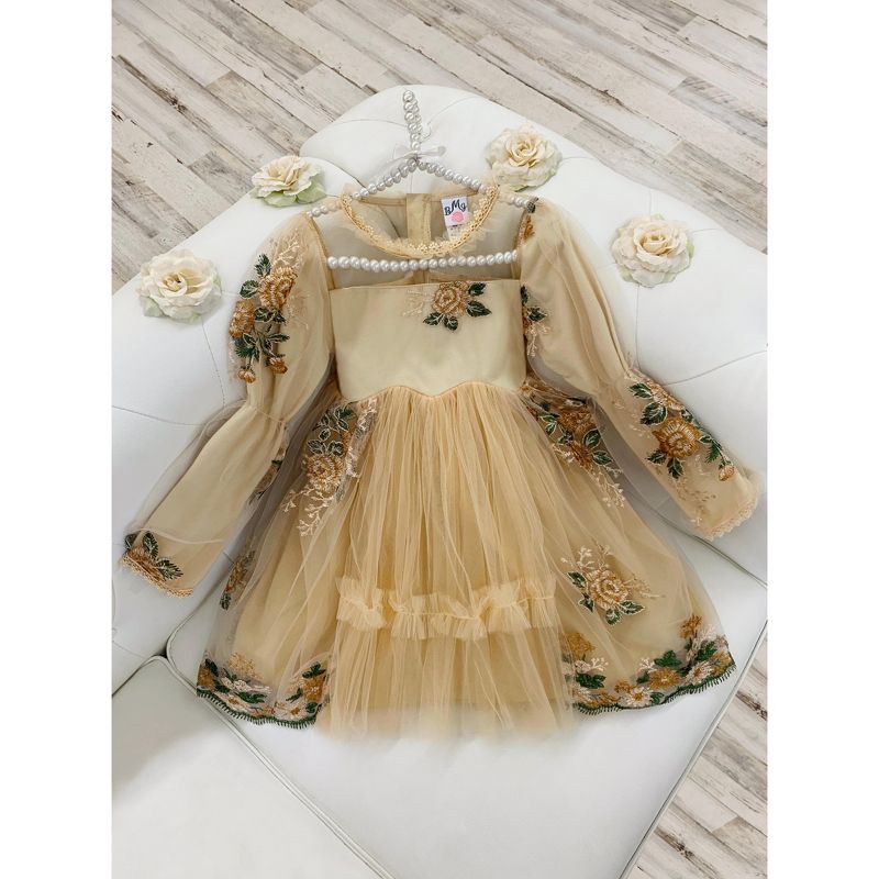 Girls Flower Embroidered Lace Dress - Mia Belle Girls, 5 of 6