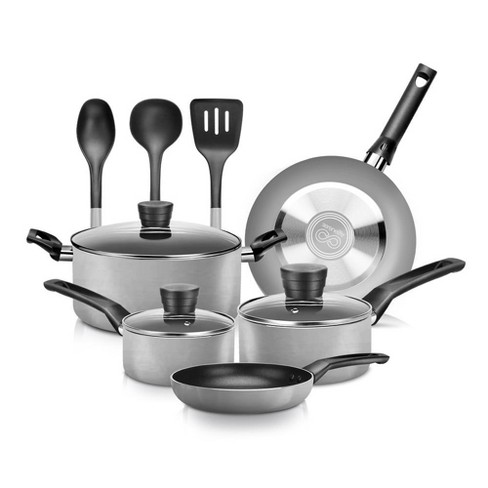 Serenelife 11 Piece Kitchenware Pots & Pans Set – Basic Kitchen Cookware,  Black Non-stick Coating Inside, Heat Resistant Lacquer (grey) : Target