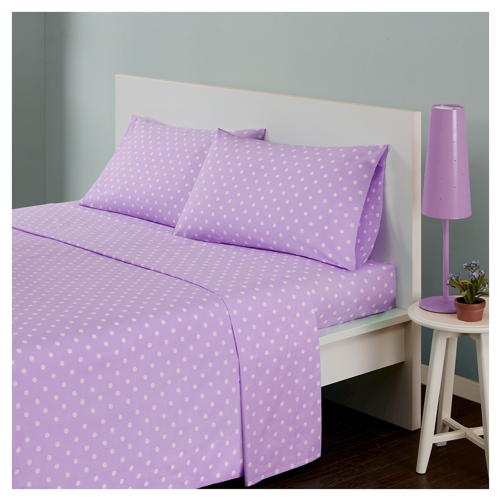 Photos - Bed Linen Full Polka Dot Printed Cotton Sheet Set Purple