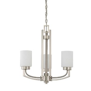 Sunset Lighting Hadley 3-Light Chandelier, Opal Glass, Bright Satin Nickel Finish - 1 of 4