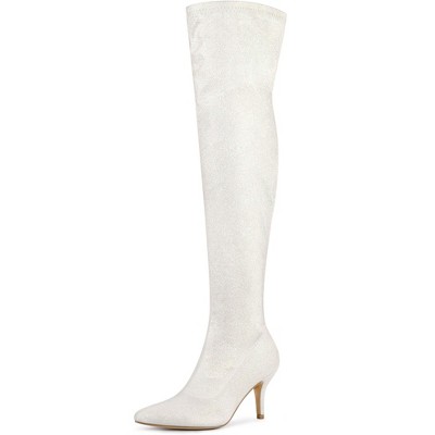 Allegra K Women's Glitter Pointed Toe Stiletto Heel Over the Knee High Boots