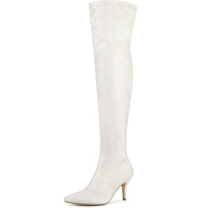 Allegra K Women's Glitter Pointed Toe Stiletto Heel Over the Knee High Boots - 1 of 4