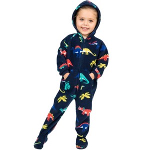 Footed Pajamas - Dinosaur Kingdom Toddler Hoodie Fleece One Piece - 1 of 4