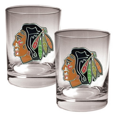 Nhl Chicago Blackhawks 2pk Metal Emblem Rocks Glass Set Target
