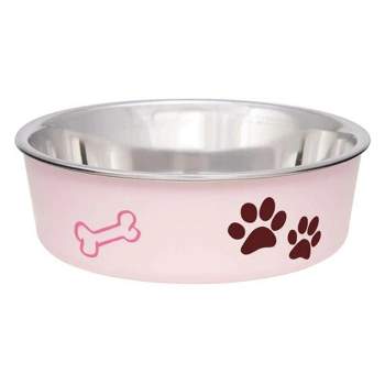 Loving Pets Stainless Steel & Light Pink Dish with Rubber Base- Small