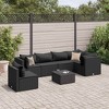 vidaXL Patio Lounge Set with Cushions 7-Piece Sectional Sofa Set - Black Poly Rattan Outdoor Modular Furniture for Gardens, Decks, and Terraces - 2 of 4