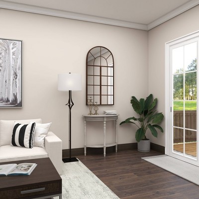Charming Light Brown Demilune Console Table with Storage Shelf