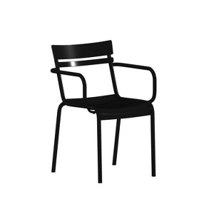 Emma and Oliver Powder Coated Steel Stacking Dining Chair with Arms and 2 Slat Back for Indoor-Outdoor Use - 1 of 4