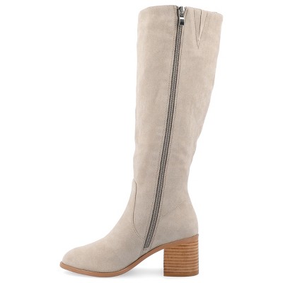 Stone Faux Suede Knee-High Block Heel Boots, Size 5.5