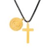 Steeltime 24" two tone blaci ip and 18k gold plated stainless steel cross and St. Benedict pendant - 2 of 4