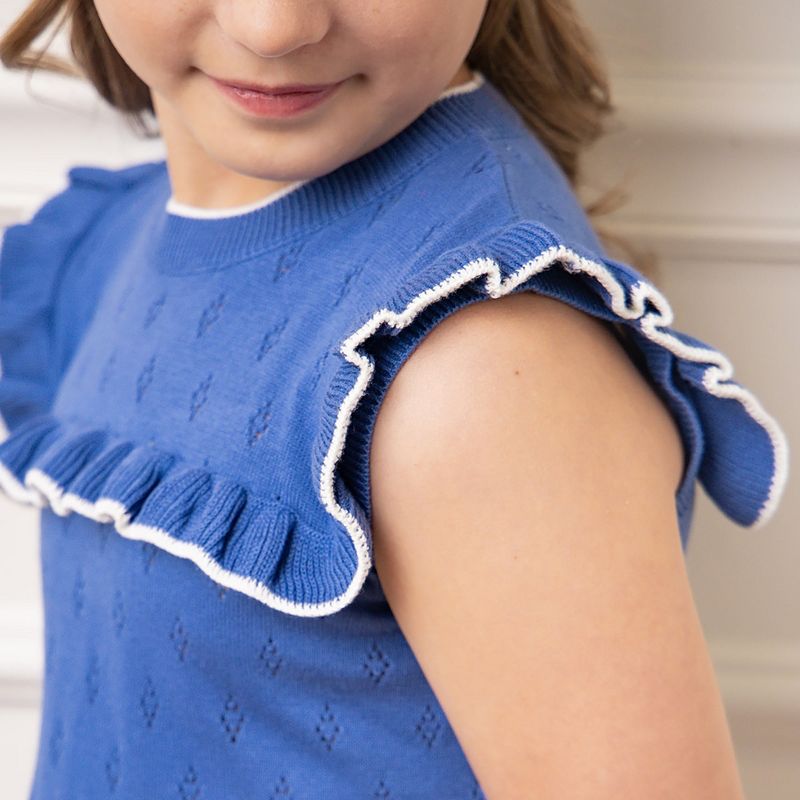 Hope & Henry Girls' Sleeveless Ruffle Yoke Sweater Dress, Kids, 3 of 8