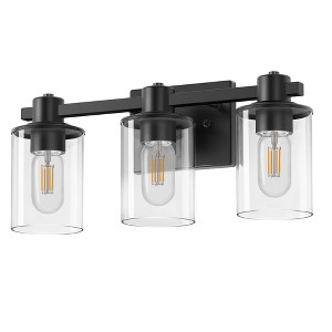 DORESshop 20 in. 3 Light Bathroom Vanity Light, Matte Black Fixtures with Clear Glass Shade, Modern Bathroom Lights Over Mirror - 1 of 4