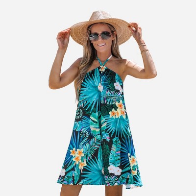 Women's Tropical Leaf Halter Mini Dress - Cupshe : Target