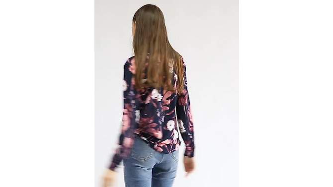 Allegra K Women's Floral Loose V Neck Long Sleeve Button-Up Shirt, 2 of 8, play video