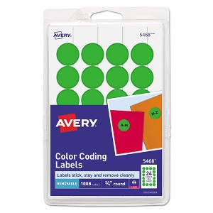 Avery Printable Self-Adhesive Removable Color-Coding Labels, 0.75" dia, Neon Green, 24/Sheet, 42 Sheets/Pack, (5468) - 1 of 4