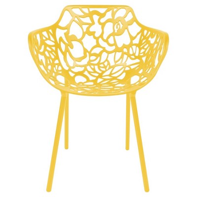 Devon Yellow Aluminum Modern Outdoor Dining Chair with Floral Cut-Out Design