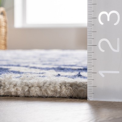 Navy and White Wool Oval Tufted Area Rug, 5' x 8'