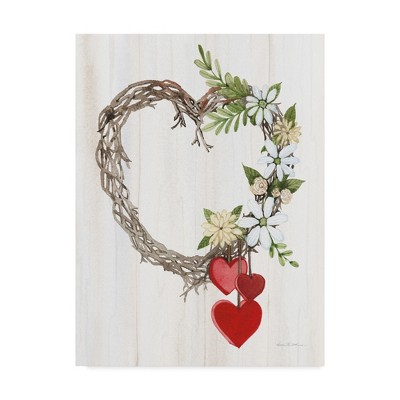 Rustic Heart Wreath Canvas Print with Red Hearts, 19" x 14"
