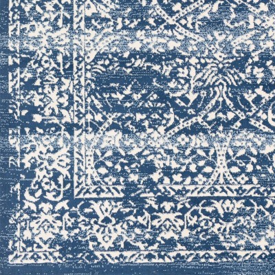Navy Blue and White Rectangular Synthetic Area Rug