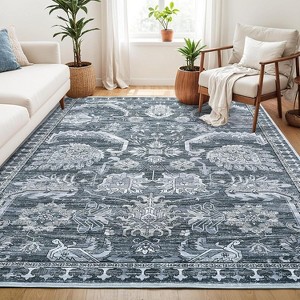 Washable rea Rug, Vintage Indoor Rug for Bedroom Living Room or Dining Room, Non-Slip Throw Rug Foldable Carpet for Entry Office Playroom - 1 of 4