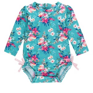 RuffleButts Toddler Girls Long Sleeve One Piece Rash Guard - 1 of 4