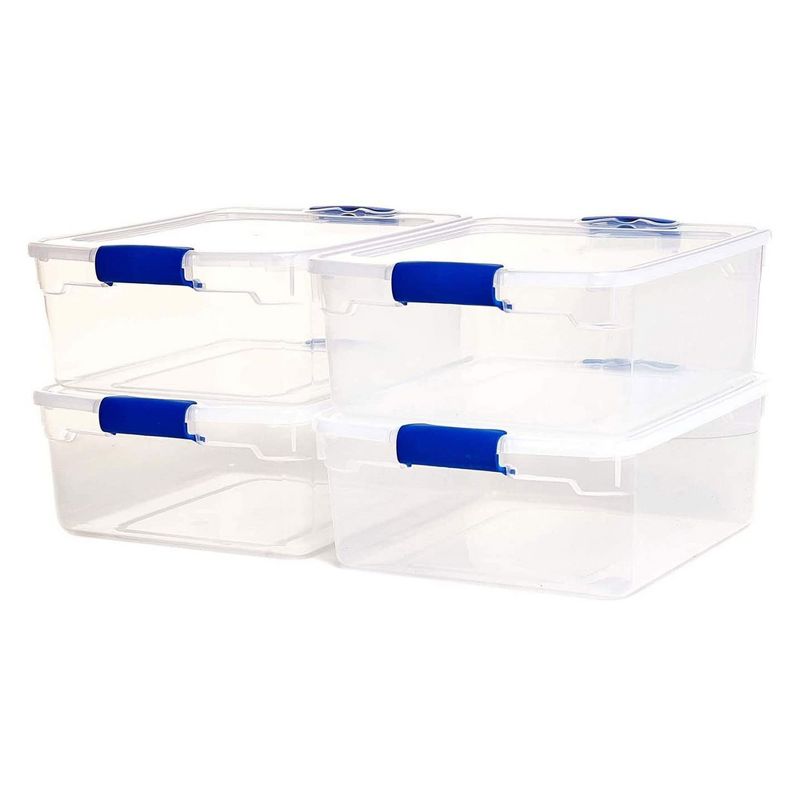 Homz Heavy Duty Modular Clear Plastic Stackable Storage Tote Containers with Latching and Locking Lids, 15.5 Quart Capacity, 4 Pack, 1 of 7
