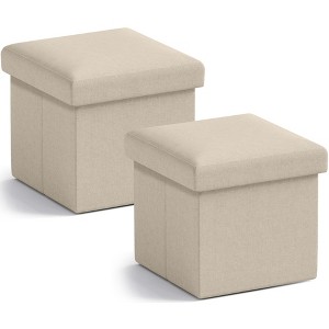 Ornavo Home 2 Pack 12" Small Square Collapsible Storage Ottoman, Foot Stool, Seat - 1 of 4