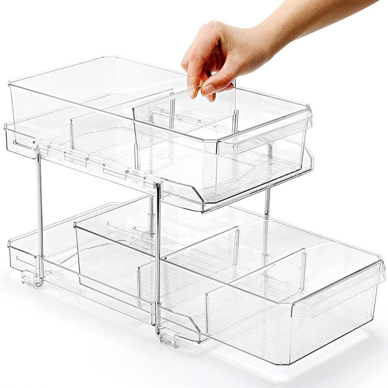 OnDisplay 2-Tier Deluxe Tiered Acrylic Cosmetic/Bath/Pantry/Fridge Drawer Organizer w/Dividers, 3 of 11