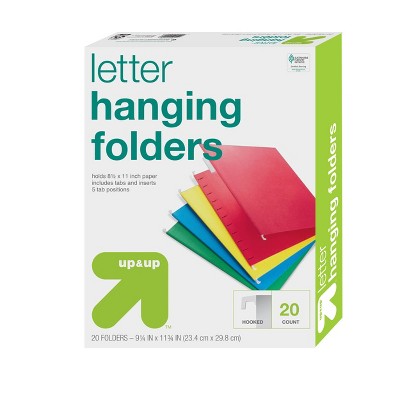 20ct Hanging File Folders Letter Size Multicolor - up&up™: Paperboard Core, Non-Pronged, 12 Sheet Capacity