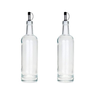 Amici Home Fortuna Oil Bottle with Pourer, Set of 2, Glass Oil and Vinegar Cruet Bottle Set, Olive Oil Dispenser with Drip Free Spout, 18 Oz