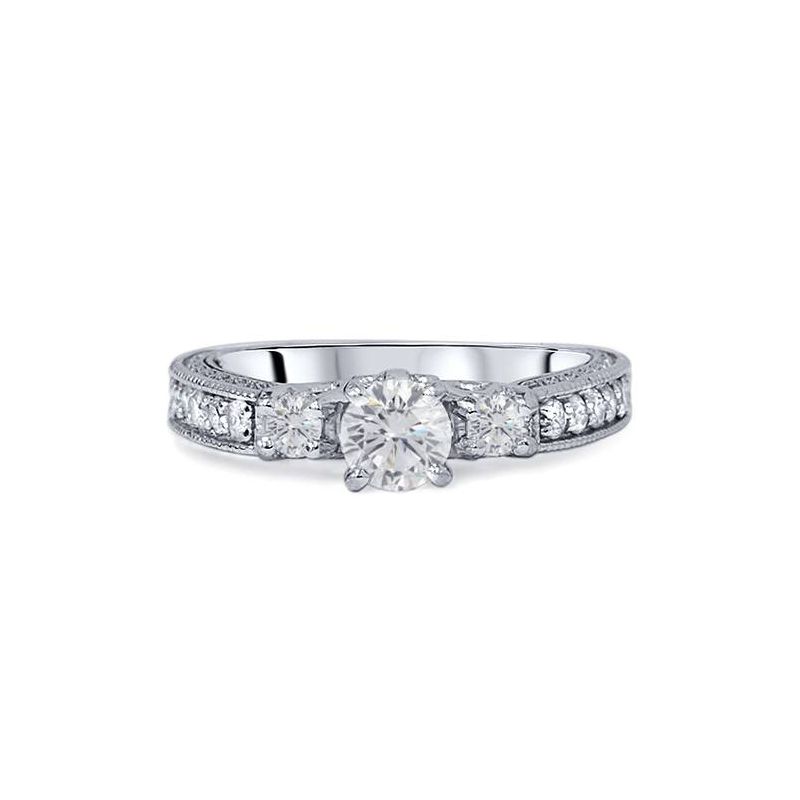 Pompeii3 1ct Vintage Diamond Engagement 3-Stone Ring 14K White Gold, 3 of 6