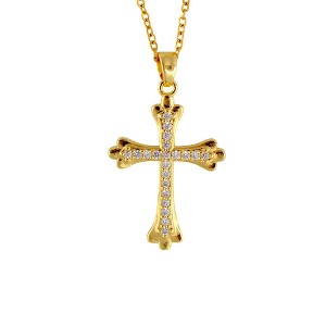 Anna-Kaci Gold Tone Rhinestone Cross Pendant Necklace Ideal for Religious Occasions - Gold-A - 1 of 4