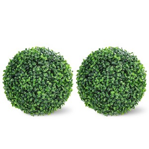 15" Artificial Plant Topiary Balls Set of 2, Outdoor Faux Boxwood Balls, Fake Greenery Plants Decorative Spheres - 1 of 4