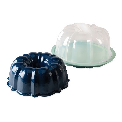 Nordic Ware Bundt Pan with Translucent Cake Keeper, Sea Glass and Navy