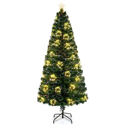 Tangkula 4/5/6/7 FT Artificial Xmas Tree w/ 270 Branch Tips 509 Warm White LED Lights