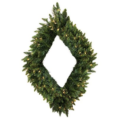 Vickerman 42" Prelit Camdon Fir Diamond Shaped Artificial Christmas Wreath - Clear Lights