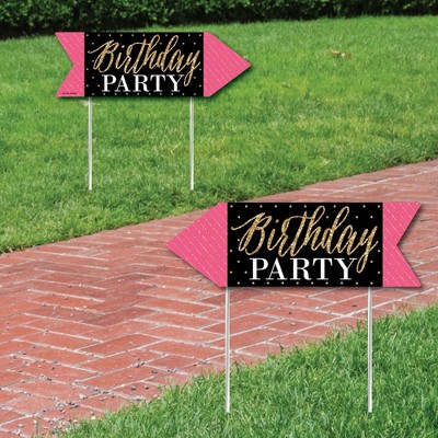 Big Dot of Happiness Chic Happy Birthday - Pink, Black and Gold - Birthday Party Sign Arrow - Double Sided Directional Yard Signs - Set of 2