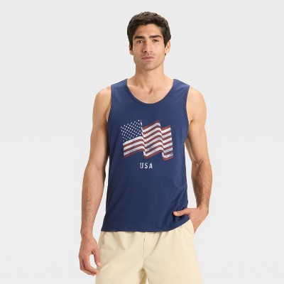 Men's Standard Fit USA Crewneck Tank Top - Goodfellow & Co™ Navy Blue