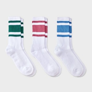 Women's Varsity Stripe Ribbed Cushioned 3pk Crew Socks - Auden™ - 1 of 3