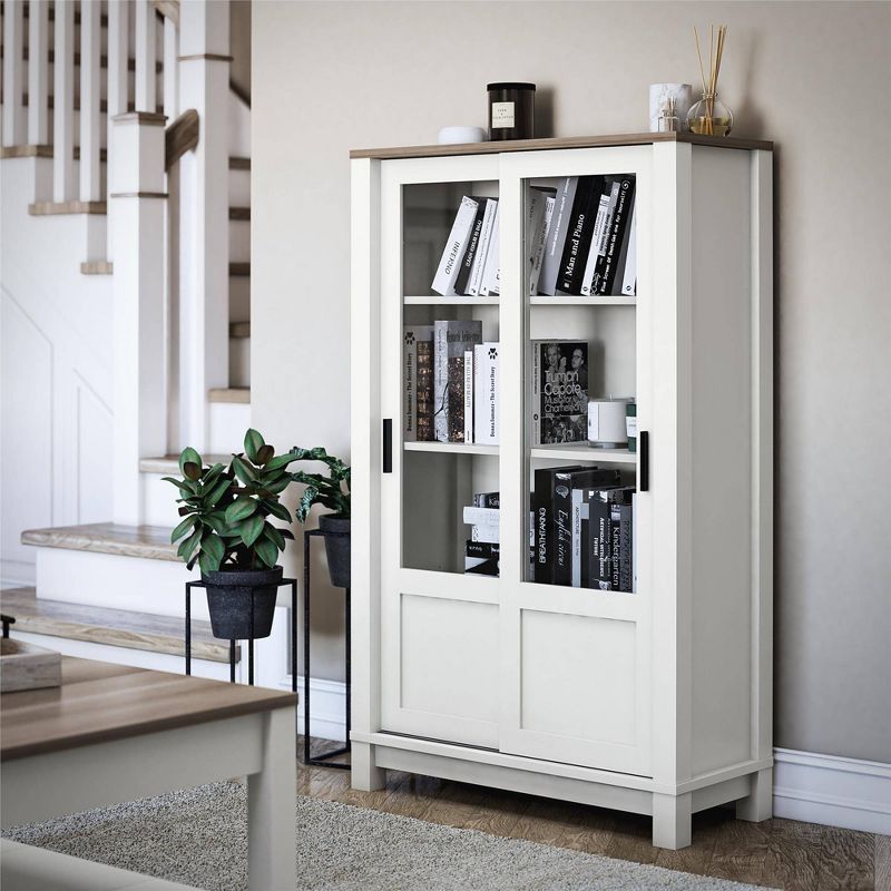 51.2&#34; Sandlin Rustic Bookcase Cabinet with Sliding Glass Doors White - Room &#38; Joy, 2 of 12