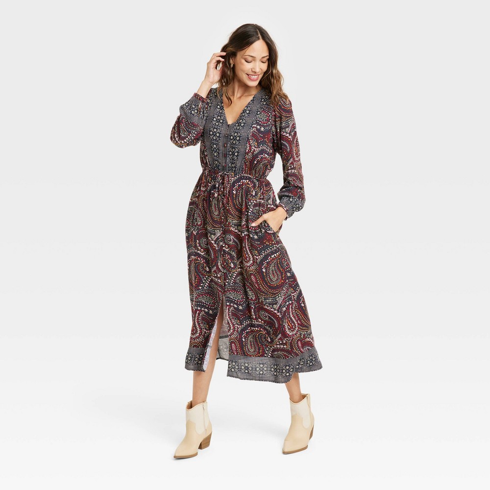 Women's Long Sleeve Button-Front Dress - Knox Rose Blue M