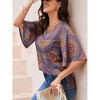 Women's 3/4 Sleeve Tunic Tops Casual V Neck Dress Shirts Floral Printed Loose Fit Pleated Blouses - 4 of 4